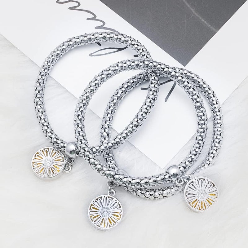 SILANER Crystal Charms Multilayer Bracelets - 3PCS Gold/Silver/Rose Gold Corn Chain Bracelet for Women, Tree of Life Heart Shaped Stretch Bracelet - Image 4